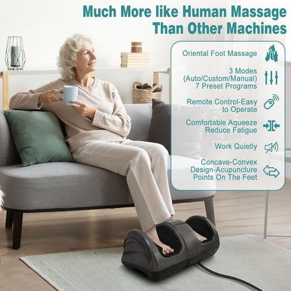 Foot Massager Machine, Shiatsu Foot and Calf Massager Plantar Nerve Pain Electric Deep Kneading Rolling Massage for Foot Leg Calf Arm Ankle with Remote